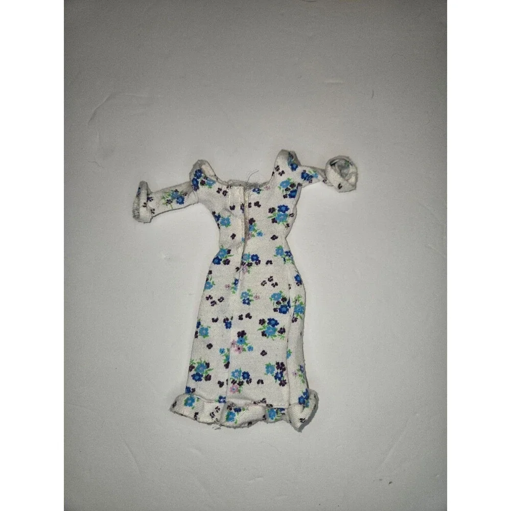 Barbie Doll Dress Pink Tag White with Blue Florals Ruffles